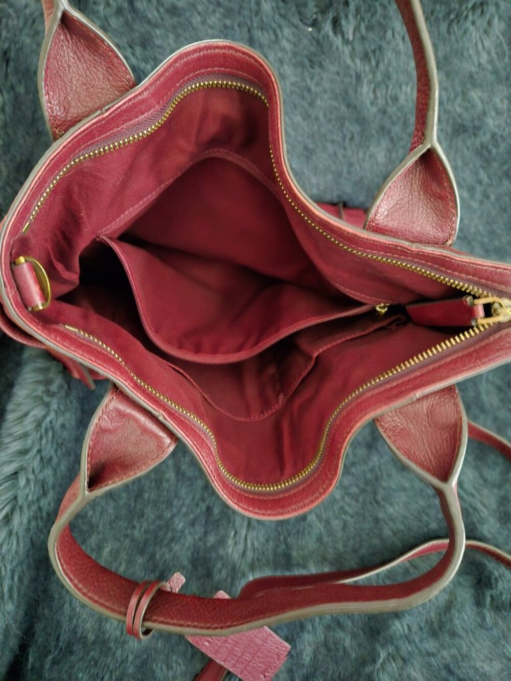 Fossil Emmerson Leather Tote Handbag Burgundy - Picture 3 of 5